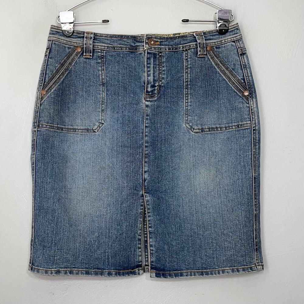 DKNY Jeans Denim Pencil Skirt Size 6 Blue Short Straight Slit Low Rise Y2K Boho